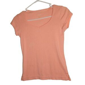 *FLAWED* MKM DESIGNS women's small 90's vintage peach v-neck t-shirt